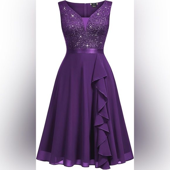 Elegant Purple Sleeveless Dress - Picture 3 of 4